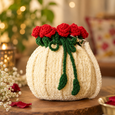 Trendy Crochet Rose Potli Bag